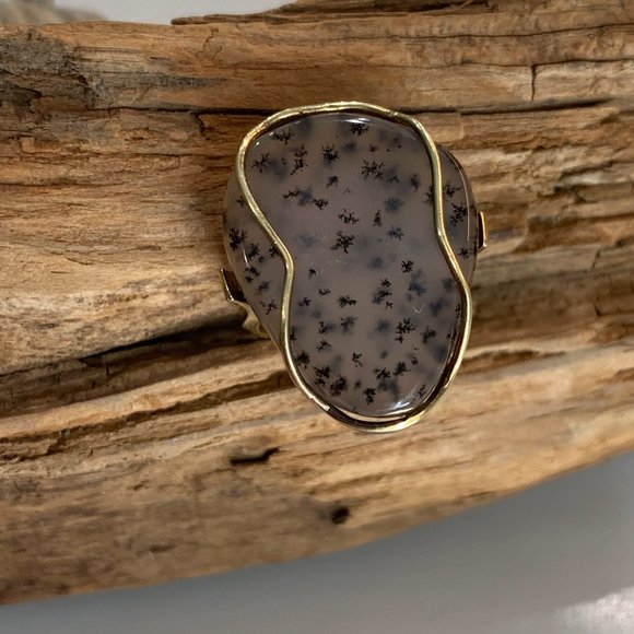 Spectacular Translucent Dendritic Agate Ring 14k Solid Gold (6.5) - Picture 12 of 16